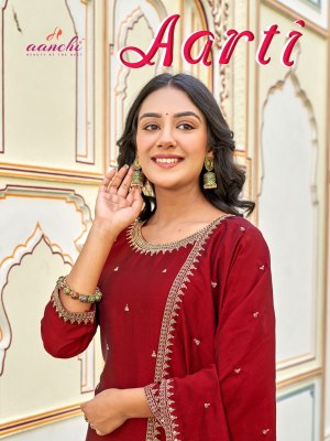 Aarti by Aanchi vichitra embroidered kurti pant and dupatta catalogue at affordable rate kurti pant with dupatta Catalogs