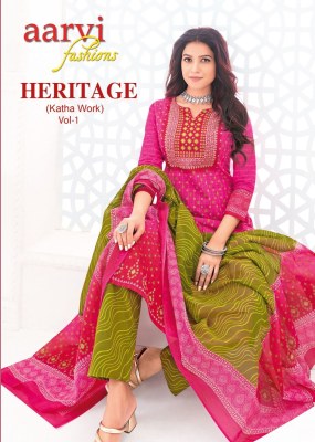 Aarvi fashion by heritage vol 1 fancy cotton readymade salwar suit catalogue at affordable rate kurti pant with dupatta Catalogs