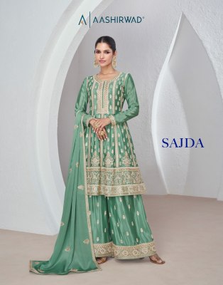 Aashirwad creation by Sajda premium designer embroidered fancy sharara suit catalogue at low rate fancy sharara suit Catalogs