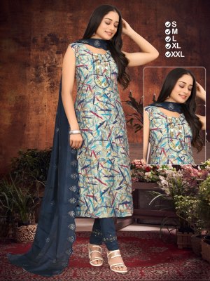 Amavi Presents Modal printed Embroidery Work Kurti Pant Dupatta Set Size Set Combo Kurti  