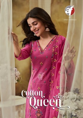 Anju fabric by Cotton queen pure cotton embroidered readymade suit catalogue at low rate 