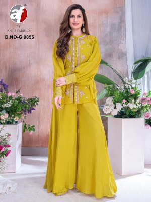 Anju fabric by D No G9855 pure organza zardozi work western wear catalogue at low rate fancy sharara suit Catalogs