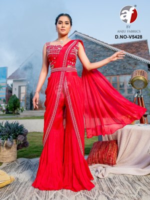 Anju fabric by D No V5428 designer drape sharara with choli with belt  size wise combo set catalogue at low rate Size wise Combo Set