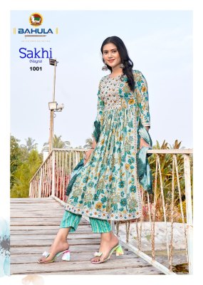 Bahula by Sakhi vol 1 readymade reyon printed nayra cut catalogue at affordable rate fancy Anarkali suit catalogs