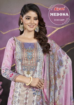 Bipson prints by Medona 2609 pure satin digital unstitched dress material catalogue at low rate dress material catalogs