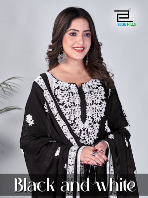Black and white by Blue hills reyon embroidered top with afghani and dupatta catalogue  
