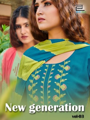 Blue hills present new generation vol 3 reyon embroidered kurti pant and dupatta catalogue at low rate 