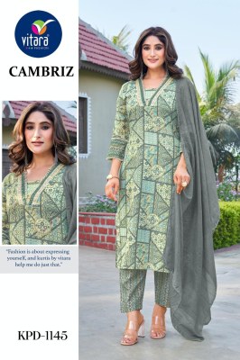 Cambriz by pic and choose slub cotton printed kurti pant and dupatta catalogue 