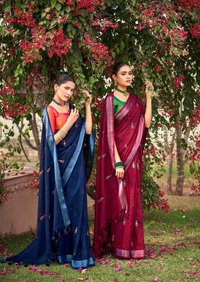 Kashvi creation by Malika pure linen embroidered work saree and blouse catalogue at low rate sarees catalogs