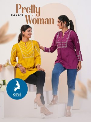 Kaya by Pretty woman rayon embroidered top catalogue at low rate western wear catalogs