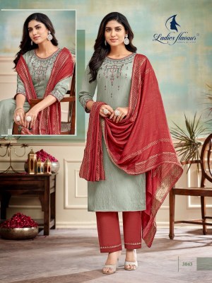 Ladies flavour by D no 3043 to 3048 heavy embroidered kurti pant and dupatta catalogue at low rate 