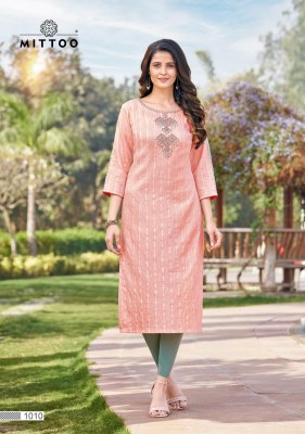 Mittoo by naaz nylone viscose strips hand work with embroidery kurti catalog at wholesale rate  