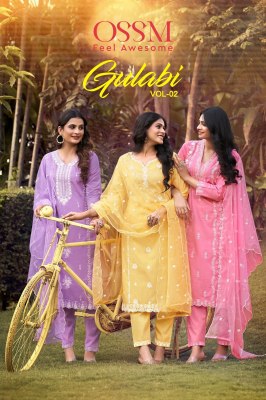 Ossm by Gulabi vol 2 pure cotton embroidered kurti pant and dupatta catalogue at affordable rate readymade suit catalogs
