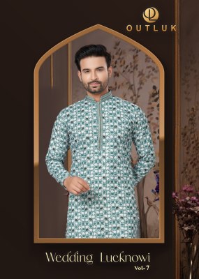 Outluk by Wedding Collection Vol 7 heavy cotton Lucknowi mens kurta catalogue at low rate mens kurta