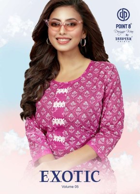 Point 8 By Deeptex Prints Exotic Vol 5 Pure Embroidered Cotton Kurti With Pant set Wholesale Kurti catalogue  bottom wear catalogs