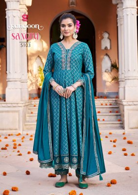 Rangoon by Sangini reyon printed fancy embroidered anarkali suit catalogue at affordable rate fancy Anarkali suit catalogs