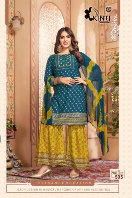 Shaheen 5 by Kinti heavy reyon foil printed fancy sharara suit catalogue at affordable rate fancy sharara suit Catalogs