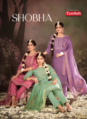 Taniksh by Shobha roman silk embroidered kurti pant and dupatta catalogue readymade suit catalogs