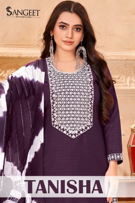 Tanisha reyon fancy kurti pant with neck work and printed dupatta 