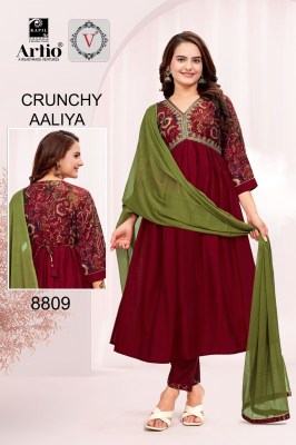 Veda by Crunchy Alia modal printed with fancy flared kurti pant and dupatta catalogue at affordable rate  fancy Anarkali suit catalogs