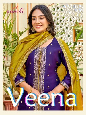 Veena by Aanchi designer embroidered kurti pant and dupatta catalogue at low rate kurti pant with dupatta Catalogs
