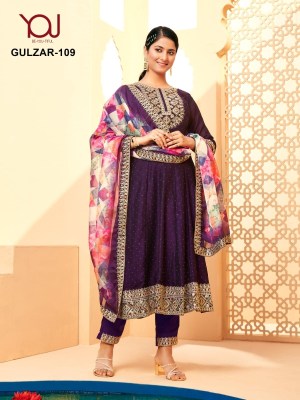 You by Gulzaar heavy vichitra silk designer embroidered  anarkali suit catalogue fancy Anarkali suit catalogs