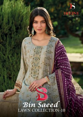 deepsy suit by bin saeed pure cotton heavy embroidered unstitched dress material catalogue dress material catalogs