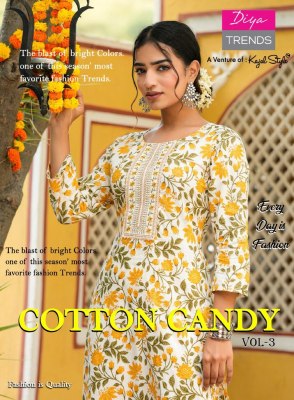 diya trends cotton candy vol 3 straight kurti with paint catalogue at wholsale price  