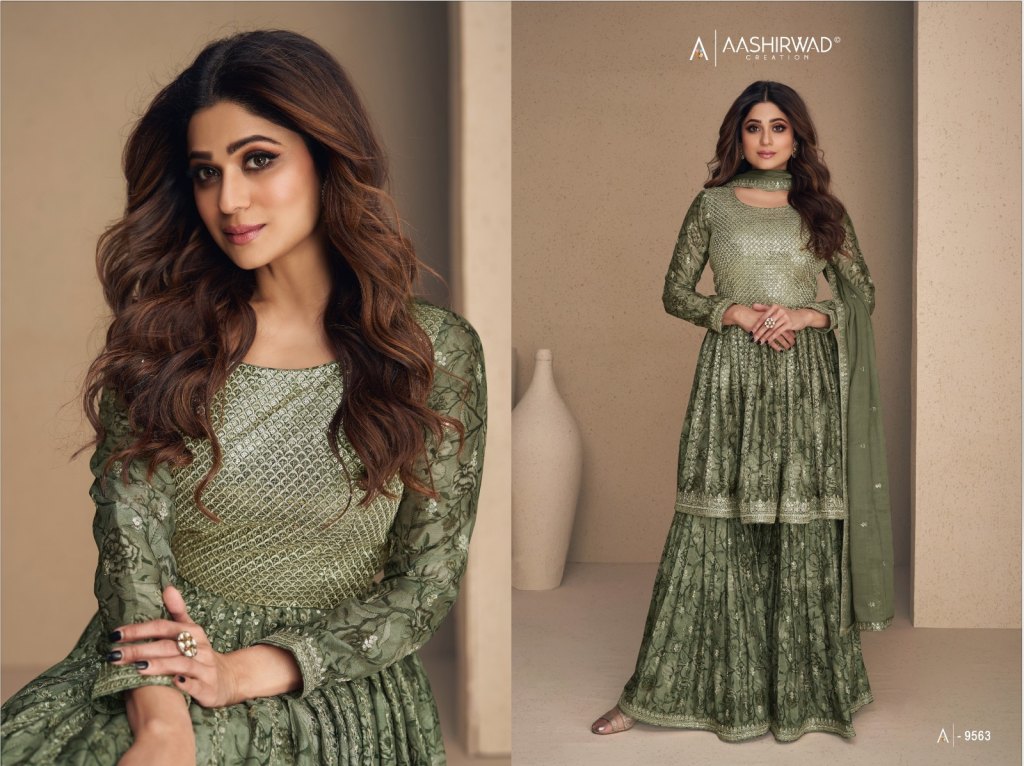 Aashirwad creation by flower X shamita shetty presenting new designer ready made sharara suit catalogue at wholesale price