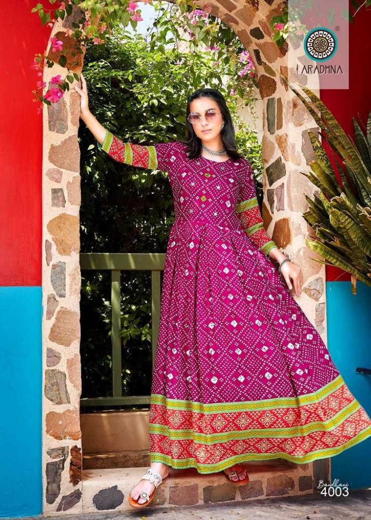 Aradhna Bandhani Vol 4 Ethnic Wear Long Anarkali Kurti Collection