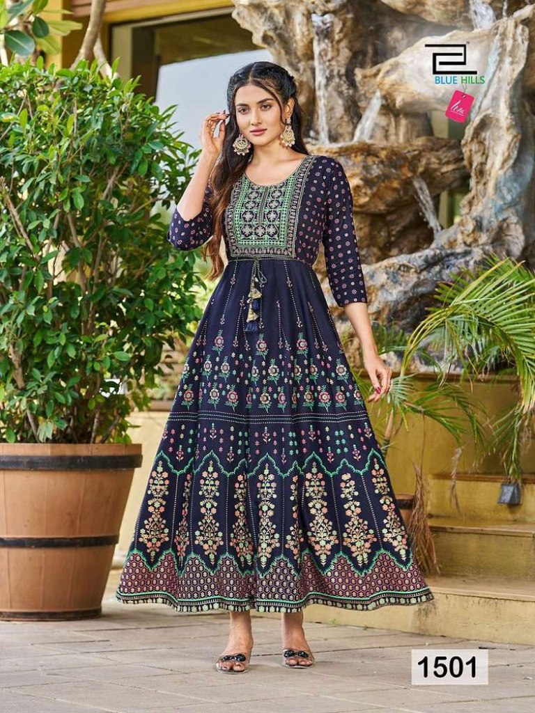 Buy Blue Hills Lotus vol 1 Festive Wear Long Anarkali Kurtis Collection