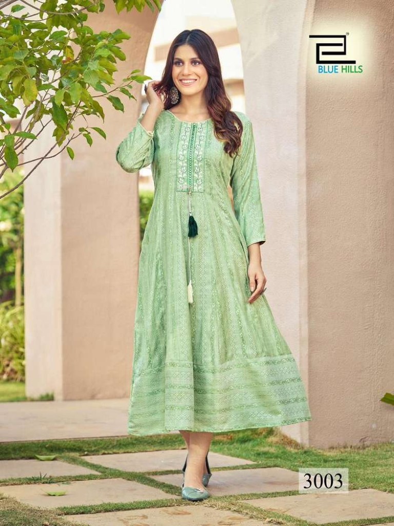 Rayon Printed Long Gown Style Kurti in Pink - Rsm Silks Online