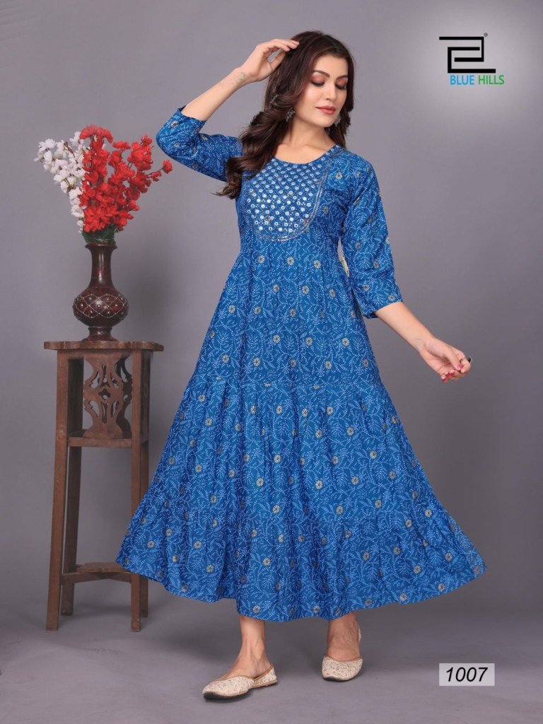 Buy SANSKRITI SYNFAB Women Bagru Print Cotton Layered & Tiered  Kurta/Layered and Tiered Kurtis for Women/Women Long Printed Gown Anarkali  Kurti-(Blue-S-36) at Amazon.in