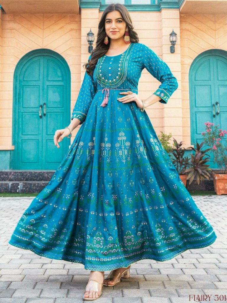 Lily & Lali Rosette Georgette Designer Gown Kurti Wholesale Price