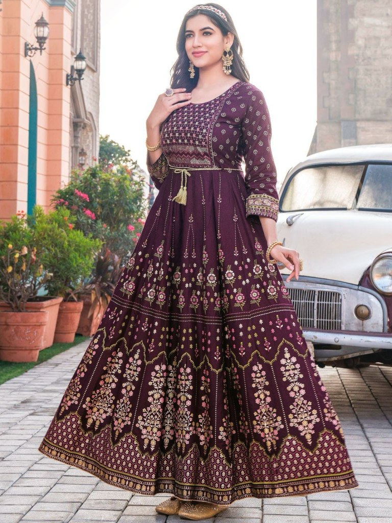 LADIES FLAVOUR LOVELY RAYONT PRINTED LONG GOWN STYLE KURTI WHOLESALE RATE -  Reewaz International | Wholesaler & Exporter of indian ethnic wear catalogs.