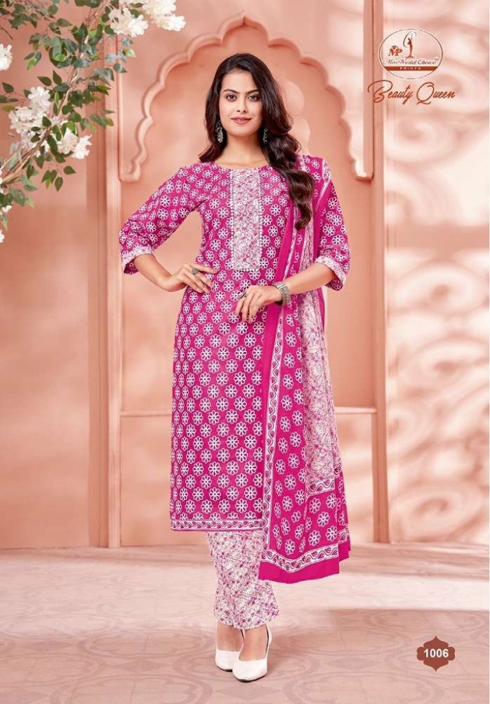 Hariyaali Queen Cotton Mal Foil Print With Fancy Neck Work Gown Kurtis