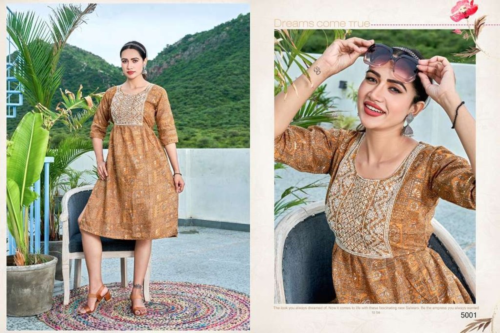 Hirwa Naira Self Woven Fancy Viscose Rayon Fancy Naira Cut Kurti