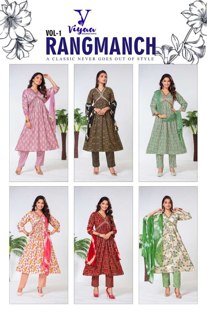 Rangjyot Rangmanch vol 2 Naira Cut Kurti with Pant and Dupatta Catalog at  Wholesale Rate