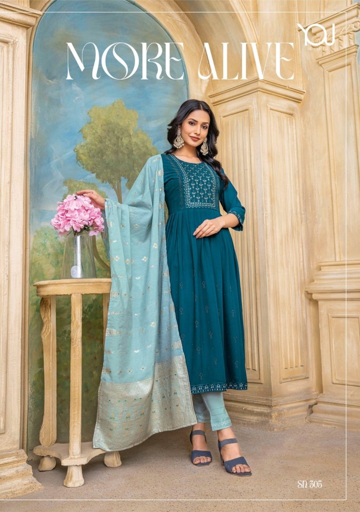 Beautiful Premium Quality Cotton Naira Cut Kurti With Pant and Dupatta Set .