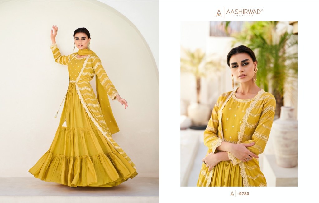 Georgette Semi-Patiala Salwar Designer Aashirwad Creation Gown 8522 at Rs  1499 in Surat