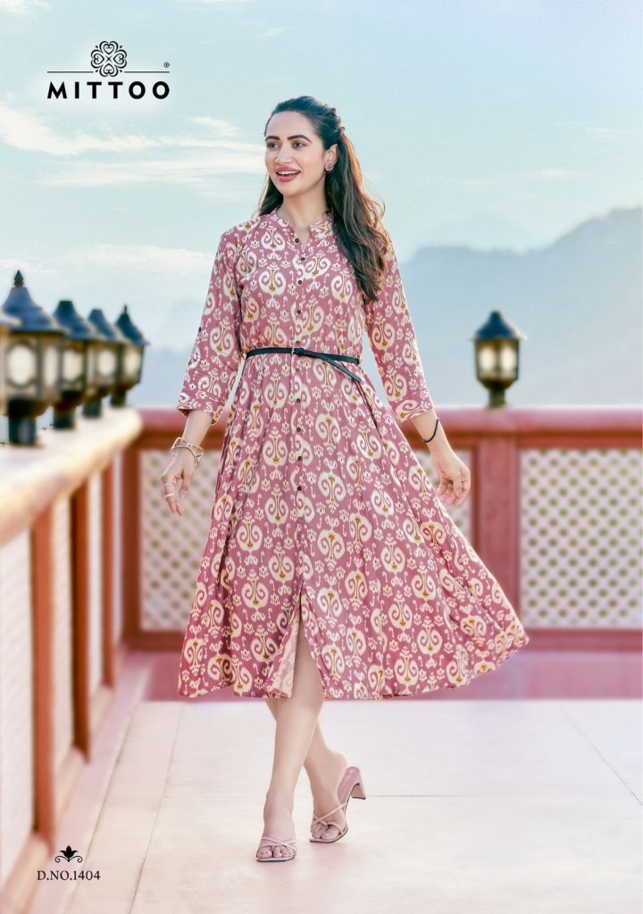 Rayon Foil Gold Printed Gown Kurtis with belt- Roys4627 – Royskart