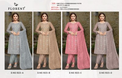 1023 ABCD by Florent Heavy Dull organza embroidered unstitched suit set with low price salwar kameez catalogs