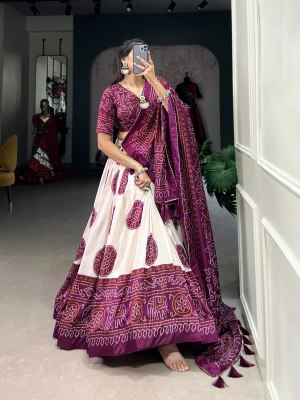 New Navratri Collection Tussar Silk Bandhej Print Wine Colour Buy Single Single