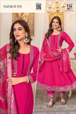 18 Attitude Nazakat Pure Muslin Anarkali Kurta Pant Set with Dupatta Wholesale fancy Anarkali suit catalogs