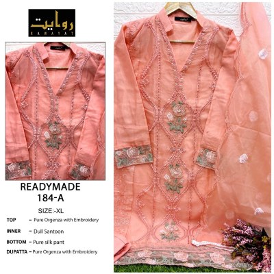 184 ABCD by Rawayat  pure organza embroidered kurti pant and dupatta catalogue at low rate 