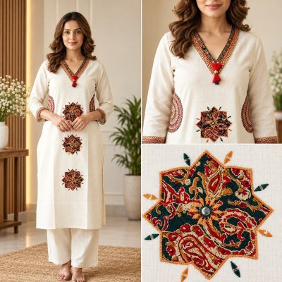 2 PCS Palazzo Set Natural Flex Embroidery Work Top with One Side Pocket Size wise Combo Set