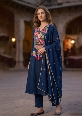 3-Piece Mal Chanderi Embroidery Hand Work Suit with Roman Silk Bottom wholesale catalogs