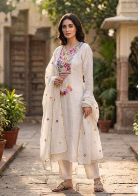 3-Piece Mal Chanderi Embroidery Hand Work Suit with Roman Silk Bottom Size wise Combo Set