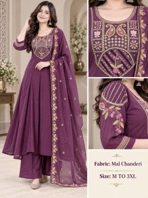 3-Piece Mul Chanderi Round Palazzo Set 