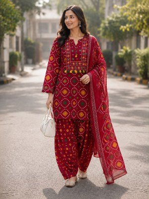 3-Piece Pure Jaipuri Cotton 60x60 Embroidery Kurti Farshi Salwar Dupatta Combo Set Size wise Combo Set